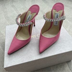 Jimmy Choo Pink Bing 100 Heels with Crystal Strap